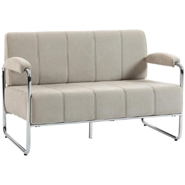 DIVANO 2 POSTI MODERNO RIVESTITO IN CINIGLIA BEIGE, IN ACCIAIO, SPUGNA E PANNELLO MULTISTRATO, 120X73X76 CM