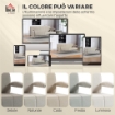 DIVANO 3 POSTI MODERNO RIVESTITO IN CINIGLIA BEIGE, IN ACCIAIO, SPUGNA E PANNELLO MULTISTRATO, 174X75X76 CM