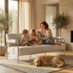 DIVANO 3 POSTI MODERNO RIVESTITO IN CINIGLIA BEIGE, IN ACCIAIO, SPUGNA E PANNELLO MULTISTRATO, 174X75X76 CM
