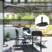 OMBRELLONE DA PARETE MEZZALUNA SALVASPAZIO CON APERTURA A MANOVELLA, 2.7X2.4 M, GRIGIO CHIARO