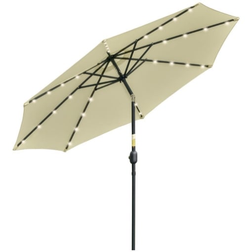 OMBRELLONE DA GIARDINO INCLINABILE Ï265 CM CON 32 LUCI LED SOLARI E MANOVELLA, BEIGE