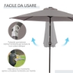 OMBRELLONE DA GIARDINO INCLINABILE Ï265 CM CON 32 LUCI LED SOLARI E MANOVELLA, GRIGIO