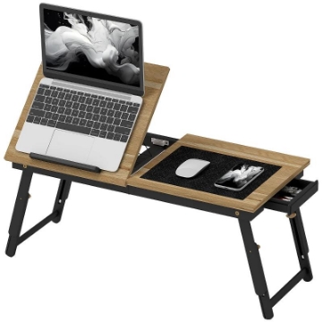 SUPPORTO MONITOR INCLINABILE E REGOLABILE CON CASSETTO LATERALE IN LEGNO 86X33X22.5-32 CM ROVERE E NERO