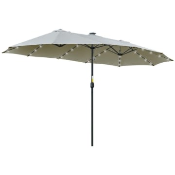 OMBRELLONE DA GIARDINO DOPPIO 4.5M CON 48 LUCI LED E MANOVELLA, GRIGIO CHIARO