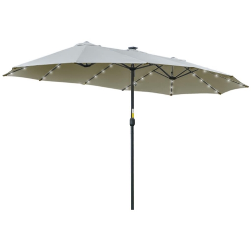 OMBRELLONE DA GIARDINO DOPPIO 4.5M CON 48 LUCI LED E MANOVELLA, GRIGIO CHIARO