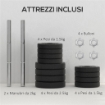 SET MANUBRI PALESTRA DA 25 KG TOTALI CON 12 DISCHI PESI E 2 BARRE DA 2 KG, NERO