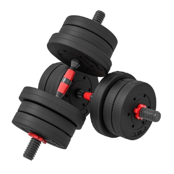 SET 2 MANUBRI ANTISCIVOLO CON 12 DISCHI PESI DA 20 KG TOTALI E CONNETTORE, IN ACCIAIO, HDPE E SABBIA, NERO
