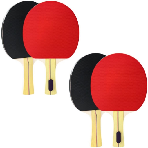 SET 4 RACCHETTE DA PING PONG E 8 PALLINE CON CUSTODIA PER TRASPORTO, ROSSO E NERO