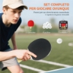 SET 4 RACCHETTE DA PING PONG E 8 PALLINE CON CUSTODIA PER TRASPORTO, ROSSO E NERO