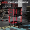 CARRELLO PORTA ATTREZZI A 3 LIVELLI IN PLASTICA CON PANNELLO FORATO LATERALE, NERO E ROSSO
