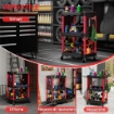 CARRELLO PORTA ATTREZZI A 3 LIVELLI IN PLASTICA CON PANNELLO FORATO LATERALE, NERO E ROSSO