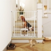 CANCELLO PER CANI E GATTI ESTENSIBILE CON GATTAIOLA INTEGRATA, IN ACCIAIO E ABS, 75-85X2X76 CM, BIANCO