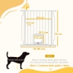 CANCELLO PER CANI E GATTI ESTENSIBILE CON GATTAIOLA INTEGRATA, IN ACCIAIO E ABS, 75-85X2X76 CM, BIANCO