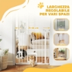 CANCELLO PER CANI E GATTI ESTENSIBILE CON GATTAIOLA INTEGRATA, IN ACCIAIO E ABS, 75-85X2X76 CM, BIANCO