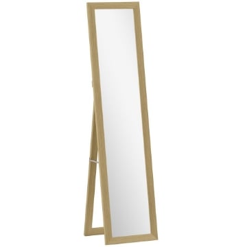 SPECCHIO VERTICALE DA PARETE O DA TERRA CON CORNICE IN MDF, 37X40X155 CM, QUERCIA E TRASPARENTE