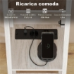 LAMPADA DA TERRA CON RIPIANI, LUCE REGOLABILE, INTERRUTTORE A PEDALE E PORTE USB, BIANCO E ROVERE