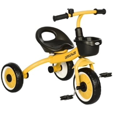 TRICICLO PER BAMBINI DA 2-5 ANNI CON SEDUTA REGOLABILE E CAMPANELLO, 70.5X50X58CM, GIALLO