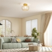 PLAFONIERA LED MODERNA E MINIMAL A GABBIA CON 18 CRISTALLI, IN METALLO ORO, Ï27X19 CM
