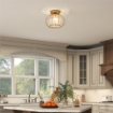 PLAFONIERA LED MODERNA E MINIMAL A GABBIA CON 18 CRISTALLI, IN METALLO ORO, Ï27X19 CM