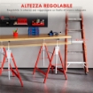 SET 2 CAVALLETTI DA LAVORO TELESCOPICI 80-130 CM PIEGHEVOLI, IN ACCIAIO Q195, 68X58X80 CM, ROSSO E ARGENTO