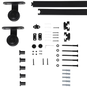 KIT PORTA SCORREVOLE IN ACCIAIO CON BINARI, FERMI E GUIDE, 200X40X0.6 CM, NERO