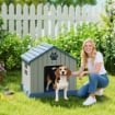 CASETTA PER CANI TAGLIA MEDIA DA ESTERNO IMPERMEABILE CON BASE RIALZATA E FINESTRE, 85X79X82 CM, GRIGIO