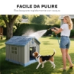 CASETTA PER CANI TAGLIA MEDIA DA ESTERNO IMPERMEABILE CON BASE RIALZATA E FINESTRE, 85X79X82 CM, GRIGIO