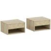 SET DI 2 COMODINI SOSPESI MODERNI CON CASSETTO E VANO APERTO, 37X32X21 CM, LEGNO NATURALE