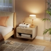 SET DI 2 COMODINI SOSPESI MODERNI CON CASSETTO E VANO APERTO, 37X32X21 CM, LEGNO NATURALE