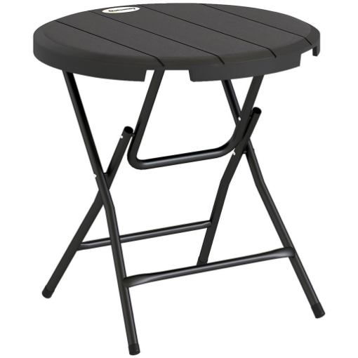 TAVOLO DA GIARDINO ROTONDO PIEGHEVOLE PER 4 PERSONE IN ALLUMINIO E PLASTICA HDPE, 80X73 CM, GRIGIO