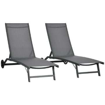 SET 2 LETTINI PRENDISOLE CON SCHIENALE RECLINABILE, IN ALLUMINIO E TESSUTO TRASPIRANTE, 66X165X102 CM, GRIGIO SCURO