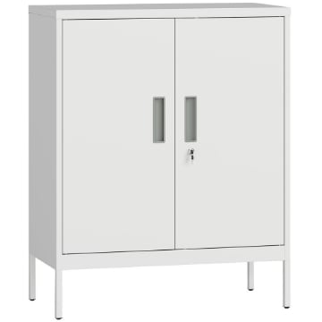 ARMADIETTO DA UFFICIO IN ACCIAIO A 2 RIPIANI REGOLABILI CON SERRATURA E 2 CHIAVI, 80X40X100 CM, BIANCO