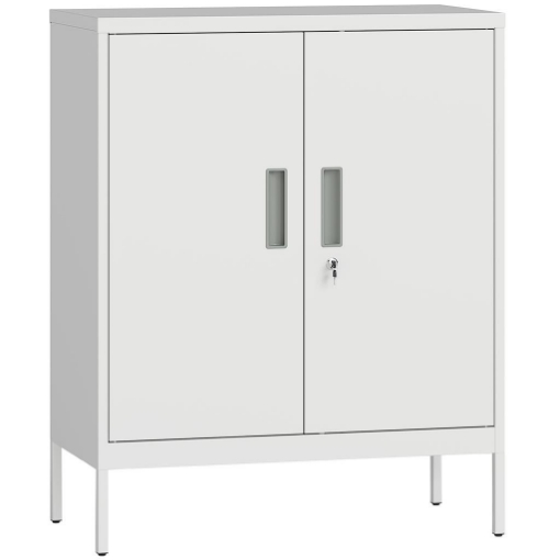 ARMADIETTO DA UFFICIO IN ACCIAIO A 2 RIPIANI REGOLABILI CON SERRATURA E 2 CHIAVI, 80X40X100 CM, BIANCO