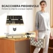 SCACCHIERA PIEGHEVOLE PER SCACCHI E DAMA CON SCOMPARTI, IN LEGNO E METALLO, 38.5X38.5X2.8 CM, BIANCO E NERO