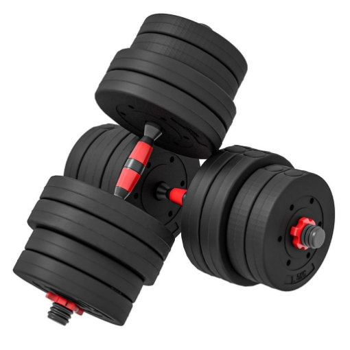 SET 2 MANUBRI ANTISCIVOLO CON 16 DISCHI PESI DA 30 KG  TOTALI E CONNETTORE, IN ACCIAIO, HDPE E SABBIA, NERO