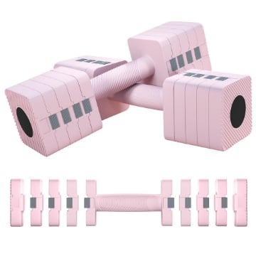 SET 2 MANUBRI PESI QUADRATI E ANTISCIVOLO DA 5 KG CON PIASTRE RIMOVIBILI, IN ACCIAIO E ABS, 32X9X9 CM, ROSA