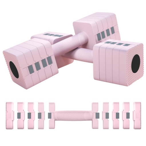 SET 2 MANUBRI PESI QUADRATI E ANTISCIVOLO DA 5 KG CON PIASTRE RIMOVIBILI, IN ACCIAIO E ABS, 32X9X9 CM, ROSA