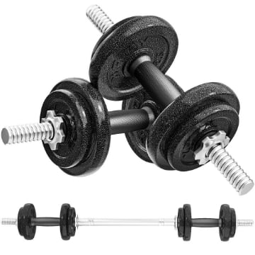 SET PESI E BILANCIERE DA 20KG CON IMPUGNATURE ANTISCIVOLO, 8 DISCHI PESI, BARRA BILANCIERE E 2 BARRE MANUBRI IN ACCIAIO