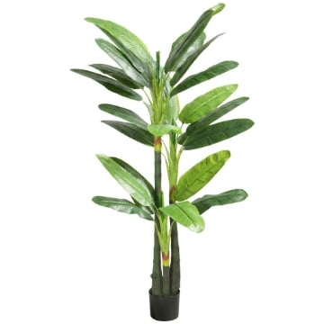 ALBERO DI BANANO ARTIFICIALE PIANTA FINTA CON 18 FOGLIE, 180 CM, VERDE