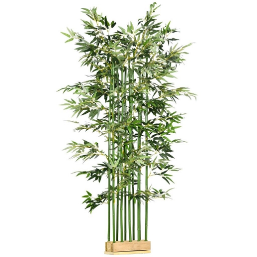 PIANTA DI BAMB¨ ARTIFICIALE ALTA 180 CM DA 1640 FOGLIE CON BASE IN LEGNO DI PINO 35X10X10 CM, VERDE