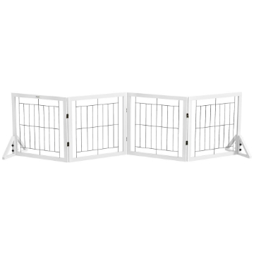 CANCELLINO PER CANI PIEGHEVOLE CON 4 PANNELLI E PIEDINI TRIANGOLARI, 280X70 CM, BIANCO