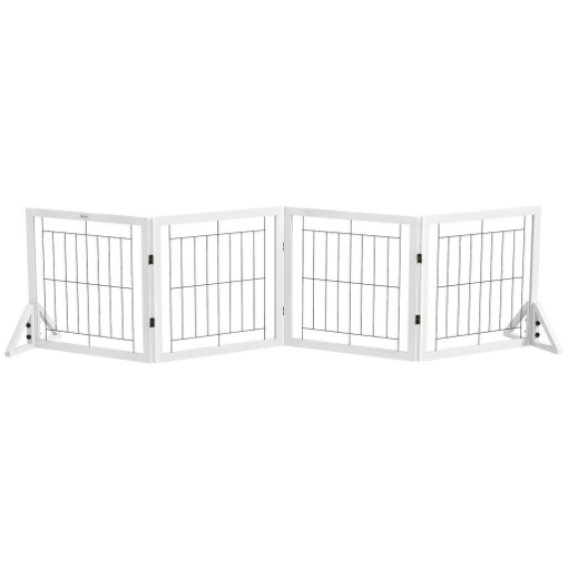CANCELLINO PER CANI PIEGHEVOLE CON 4 PANNELLI E PIEDINI TRIANGOLARI, 280X70 CM, BIANCO