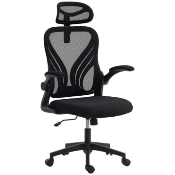 SEDIA DA UFFICIO ERGONOMICA CON BRACCIOLI RIBALTABILI, SUPPORTO LOMBARE E POGGIATESTA REGOLABILE, NERO