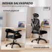 SEDIA DA UFFICIO ERGONOMICA CON BRACCIOLI RIBALTABILI, SUPPORTO LOMBARE E POGGIATESTA REGOLABILE, NERO
