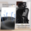 SEDIA DA UFFICIO ERGONOMICA CON BRACCIOLI RIBALTABILI, SUPPORTO LOMBARE E POGGIATESTA REGOLABILE, NERO