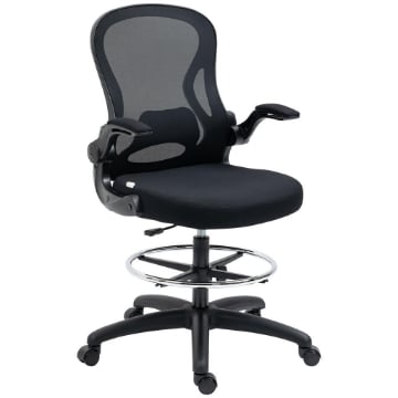 SEDIA DA UFFICIO CON SUPPORTO LOMBARE, ALTEZZA REGOLABILE E BRACCIOLI RIBALTABILI, 59X65X102-122 CM, NERO