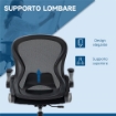 SEDIA DA UFFICIO CON SUPPORTO LOMBARE, ALTEZZA REGOLABILE E BRACCIOLI RIBALTABILI, 59X65X102-122 CM, NERO