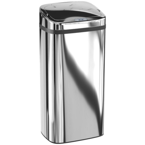 BIDONE PER RIFIUTI DA 40L CON SENSORE PER APERTURA E CHIUSURA AUTOMATICA, 33X25X70 CM, ARGENTO