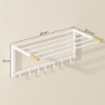 PORTASCIUGAMANI A PARETE PIEGHEVOLE CON 5 BARRE E 6 GANCI IN LEGNO E ACCIAIO, 60X32.5X20 CM, BIANCO