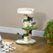 ALBERO TIRAGRAFFI CON LETTINO PER GATTI, 2 PALLINE, PIATTAFORMA E PALO IN SISAL, VERDE E BIANCO